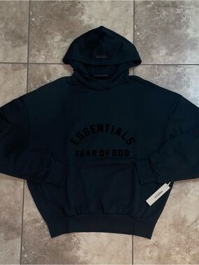 Fear of God Essentials Arch Logo Hoodie Jet Black Size Large